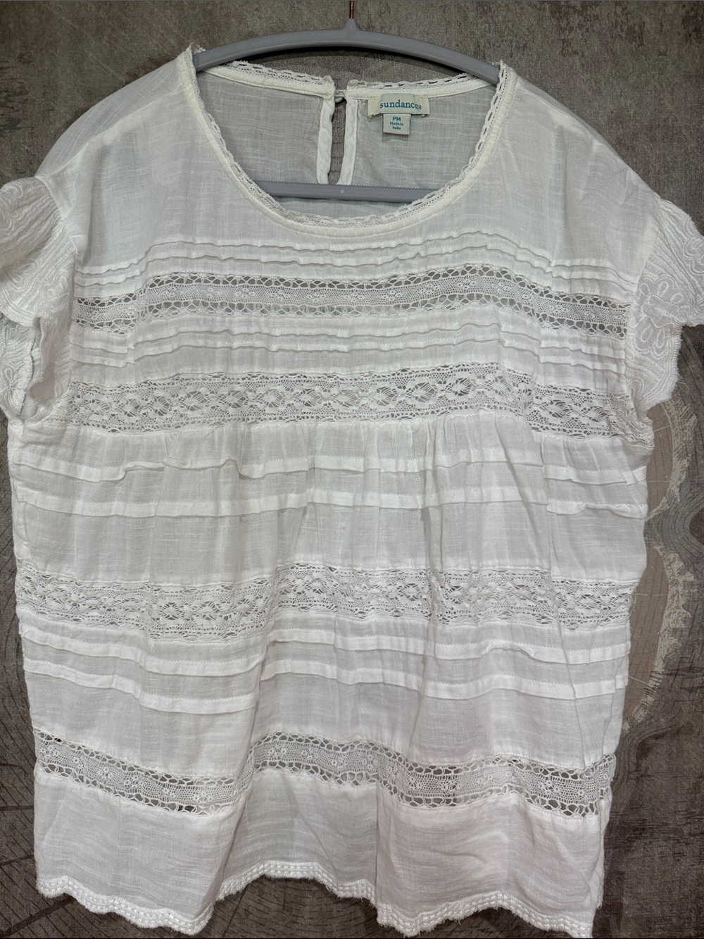 Sundance catalog White Cotton Lace-Trim Peasant Top